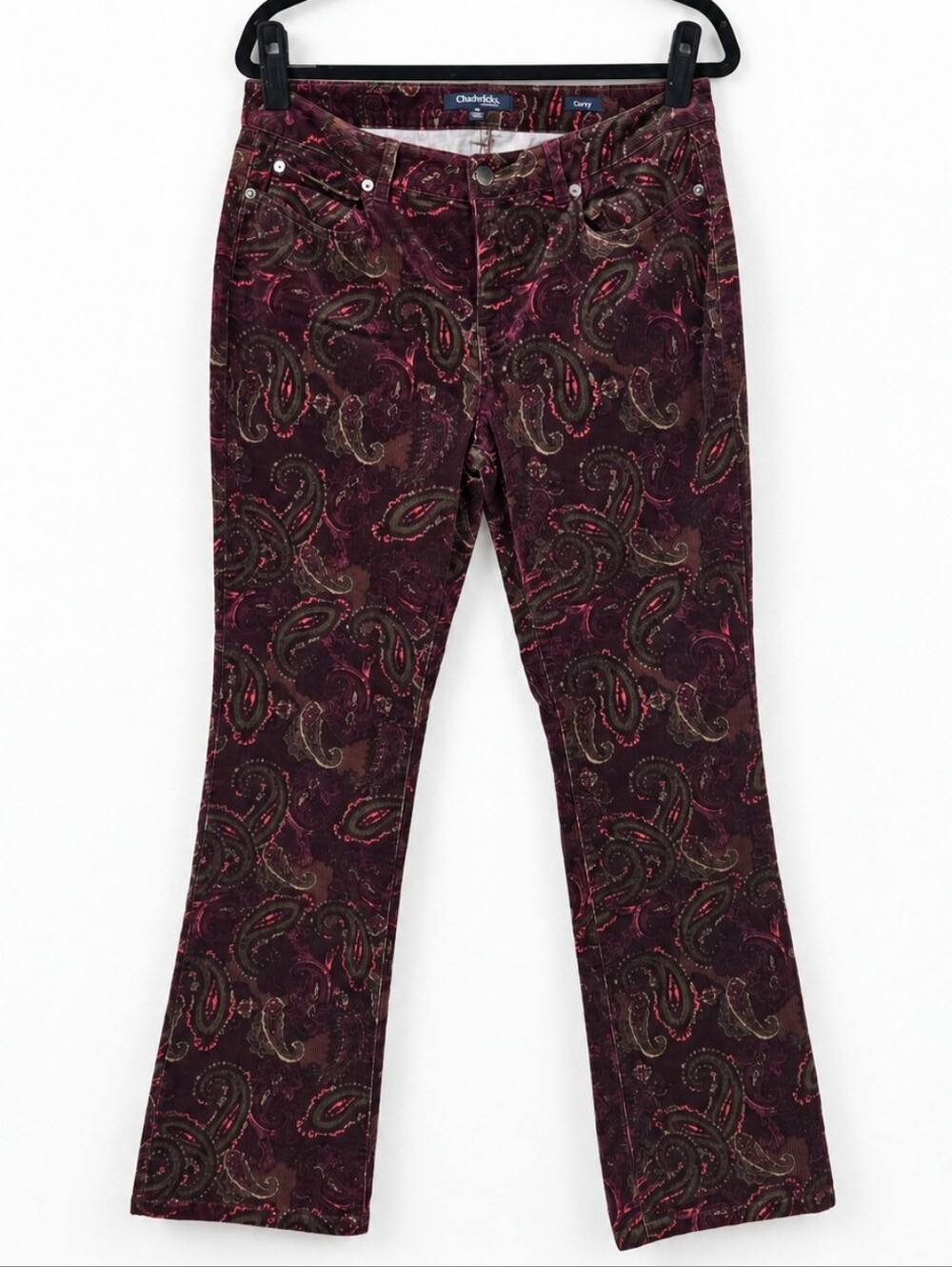 Y2K Whimsigoth Boho Paisley Corduroy Bootcut Pants Burgundy Purple 10 Retro